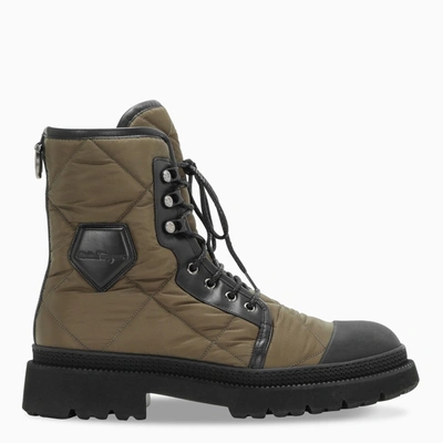Shop Ferragamo Green/black Quilted Combat Boots