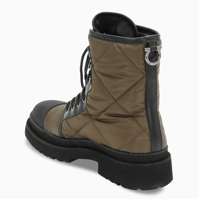 Shop Ferragamo Green/black Quilted Combat Boots