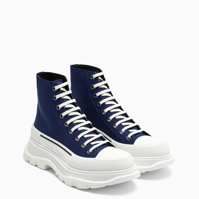 Shop Alexander Mcqueen Blue Leather Tread Slick Boots