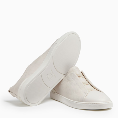 Shop Ermenegildo Zegna White Leather Slip-on Sneakers