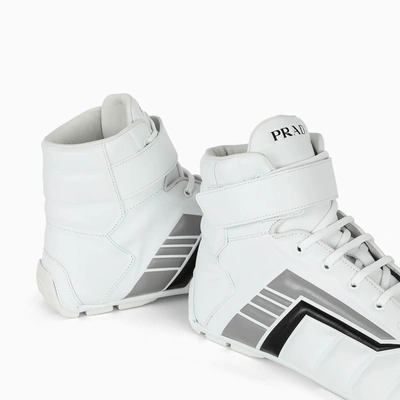 Shop Prada White/grey Rev High-top Sneakers