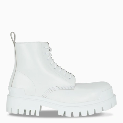 Shop Balenciaga White Strike Lace-up Boots