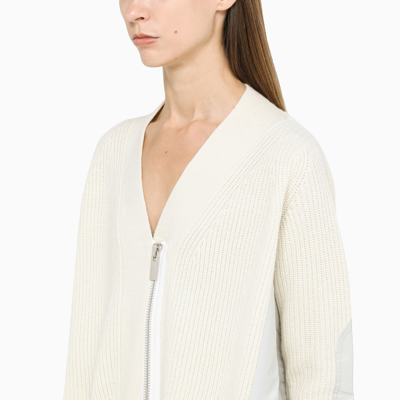 Shop Sacai White Ribbed Zip-cardigan