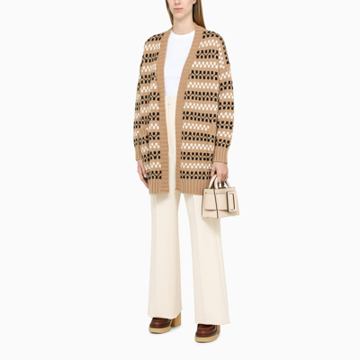 Shop Max Mara Camel Long Cardigan Pullover In Beige