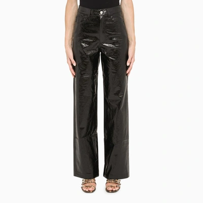 Rotate Birger Christensen Rotie Snake-effect Vegan Leather Straight-leg Pants In Black