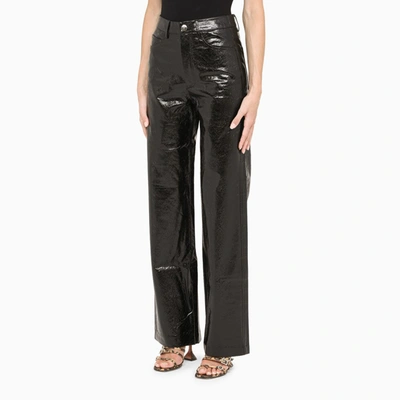 Rotate Birger Christensen Rotie Snake-effect Vegan Leather Straight-leg Pants In Black