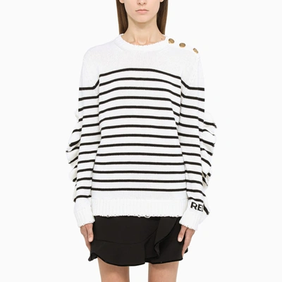 Shop Red Valentino Black And Ivory Striped Pullover In Multicolor