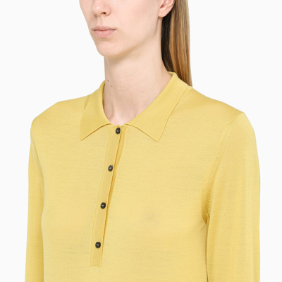 Shop Roberto Collina Yellow Merino Wool Long-sleeved Polo Shirt