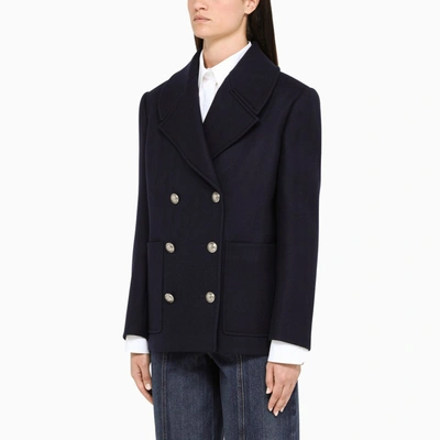 Shop Alexander Mcqueen Navy Jacket With Embossed Buttons In Blue