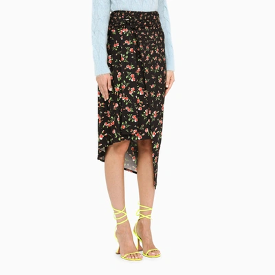 Shop Rabanne Black Floral Asymmetric Skirt