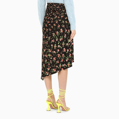 Shop Rabanne Black Floral Asymmetric Skirt