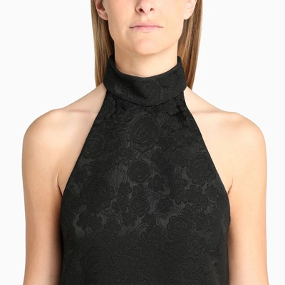 Shop Saint Laurent Black Floral-trim Sleeveless Dress