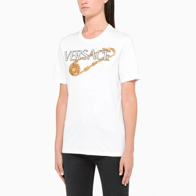 Shop Versace White Logo-print T-shirt