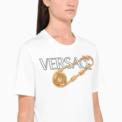 Shop Versace White Logo-print T-shirt