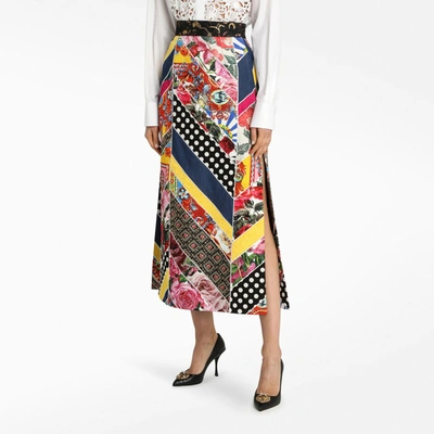 Shop Dolce & Gabbana Patchwork Long Skirt In Multicolor
