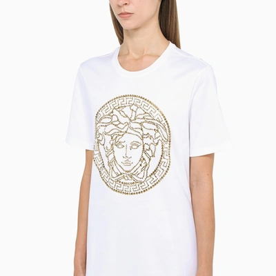 Shop Versace White Crystal-embellished Medusa T-shirt