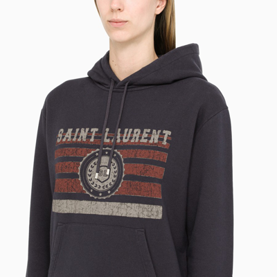 Shop Saint Laurent Blue Hoodie With Logo-print In Grey