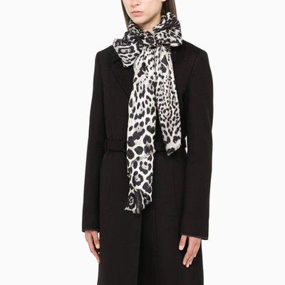 Shop Saint Laurent Animalier Silk Scarf In Black