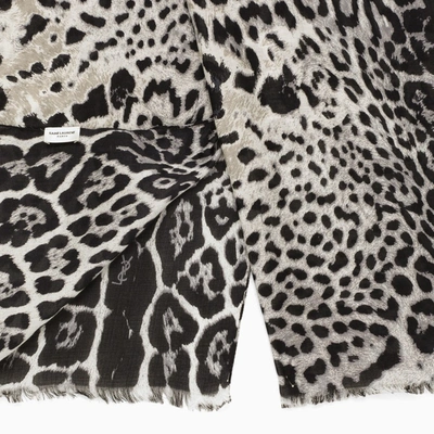 Shop Saint Laurent Animalier Silk Scarf In Black