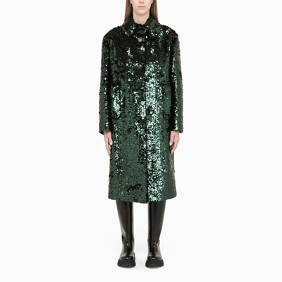 Shop Prada Dark Green Sequined Coat