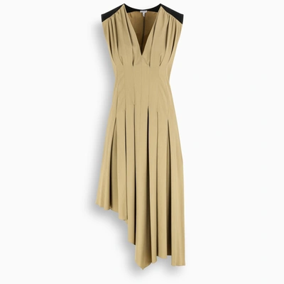 Shop Loewe Taupe/black Pleated Asymmetric Dress In Beige