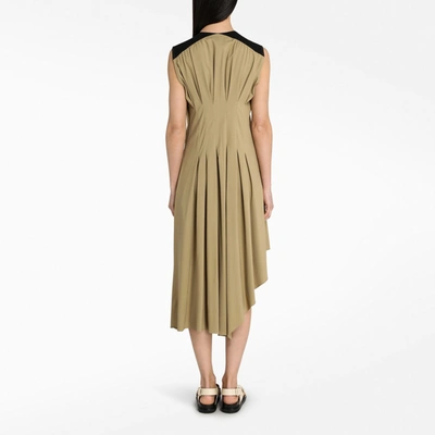 Shop Loewe Taupe/black Pleated Asymmetric Dress In Beige