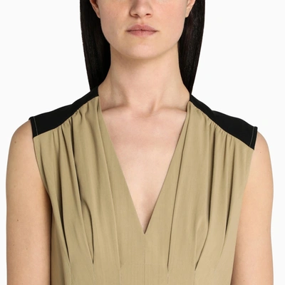 Shop Loewe Taupe/black Pleated Asymmetric Dress In Beige