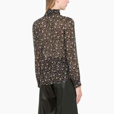 Shop Saint Laurent Floral Print Semi-sheer Blouse In Brown