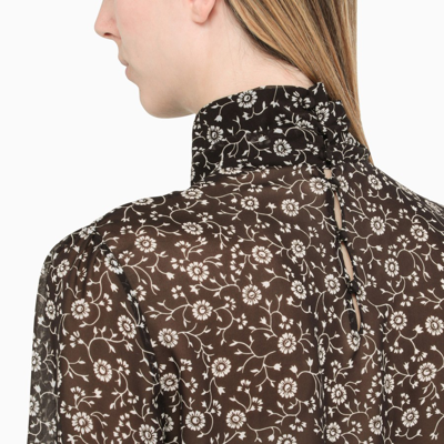 Shop Saint Laurent Floral Print Semi-sheer Blouse In Brown