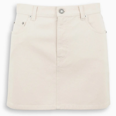 Shop Saint Laurent White Denim Mini Skirt In Beige