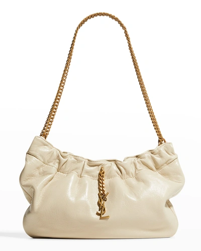 Shop Saint Laurent Pac Pac Ysl Ruched Hobo Shoulder Bag In 9278 Winter White