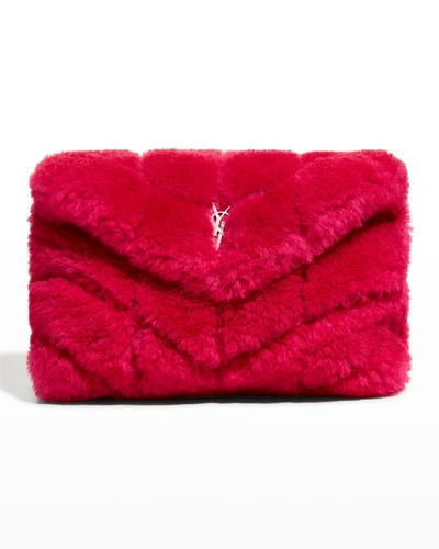 Shop Saint Laurent Puffer Small Fur Ysl Clutch Bag In 5526 Fuxia Coutur