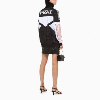 Shop Versace Black/white/pink Zipped Sweatshirt