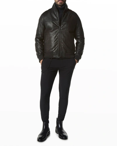Shop Andrew Marc Men's Brewton Leather Bomber Jacket In Black