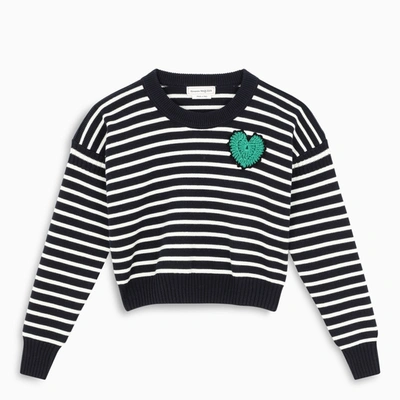 Shop Alexander Mcqueen Black And White Striped Sweater With Embroidery In Multicolor