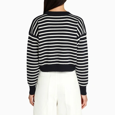 Shop Alexander Mcqueen Black And White Striped Sweater With Embroidery In Multicolor