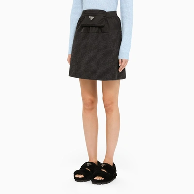 Shop Prada Black/anthracite Checked Mini Skirt With Pouch In Grey
