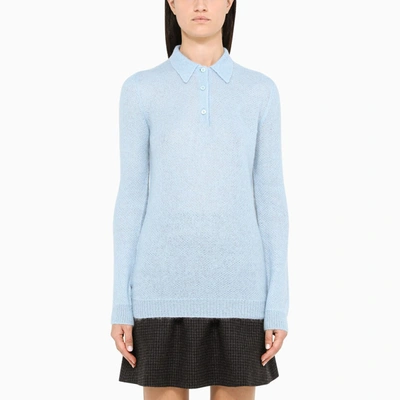 Shop Prada Sky Blue Long Sleeve Polo In Light Blue