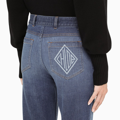 Shop Chloé Logo-print Blue Cropped Jeans