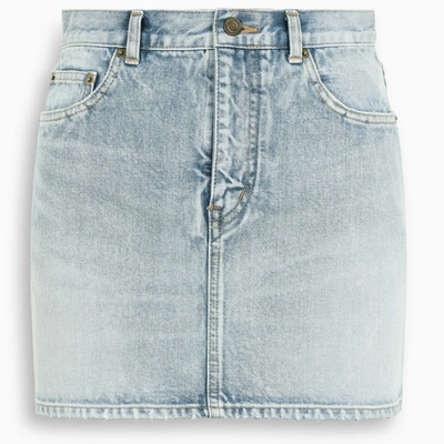 Shop Saint Laurent Light Blue Denim Mini Skirt