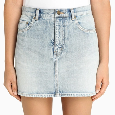 Shop Saint Laurent Light Blue Denim Mini Skirt