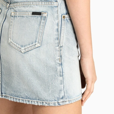 Shop Saint Laurent Light Blue Denim Mini Skirt