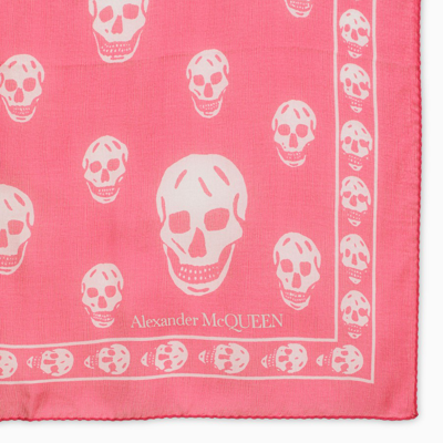 Shop Alexander Mcqueen Fuchsia Foulard With Skulls Print In Pink