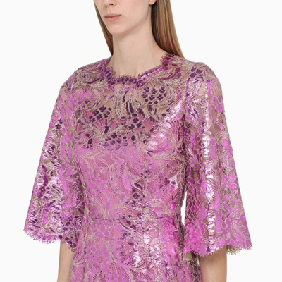 Shop Dolce & Gabbana Fuchsia Lace Sheer Minidress In Pink