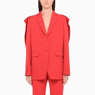 Shop Burberry Red Single-breasted Blazer