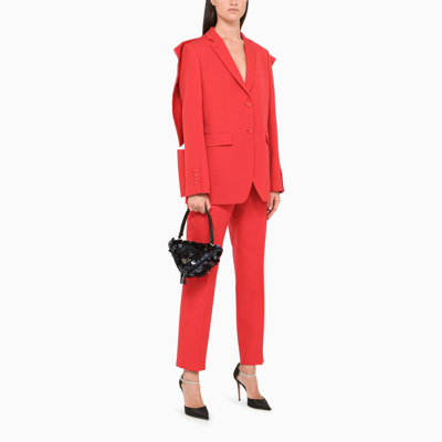 Shop Burberry Red Single-breasted Blazer