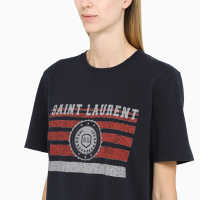 Shop Saint Laurent Crewneck T-shirt With Logo-print In Blue