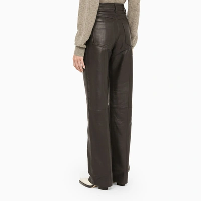 Shop Remain Birger Christensen Black Leather Regular Trousers In Brown