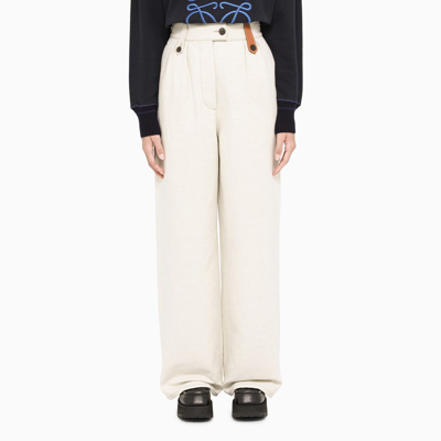 Shop Loewe Off White Cotton And Linen Trousers