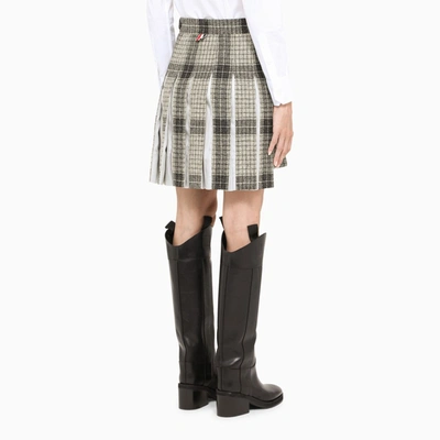 Shop Thom Browne Checked Pleated Mini Skirt In Grey